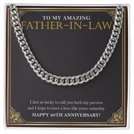 "To Have A Love Like Yours" Amazing Father-In-Law 20th Wedding Anniversary Necklace Gift From Daughter-In-Law Son-In-Law Cuban Link Chain Jewelry Box