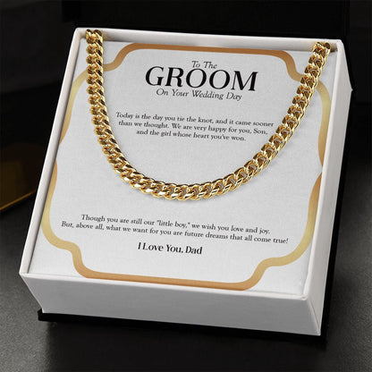 "Future Dreams" Son Wedding Day Necklace Gift From Dad Cuban Link Chain Jewelry Box