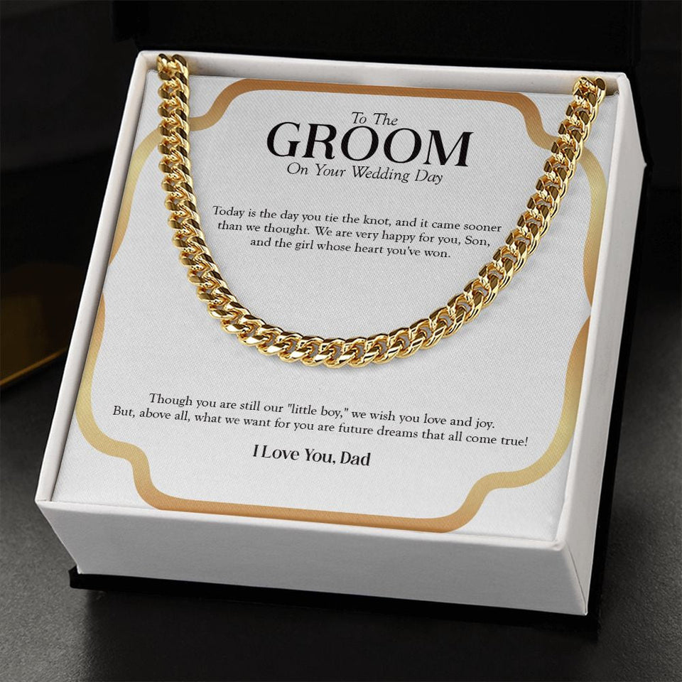 "Future Dreams" Son Wedding Day Necklace Gift From Dad Cuban Link Chain Jewelry Box