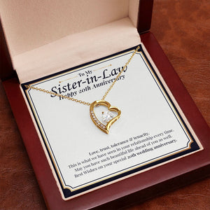 "Love, Trust, Tolerance" Sister In Law 20th Wedding Anniversary Necklace Gift From Sister-In-Law Brother-In-Law Forever Love Pendant Jewelry Box