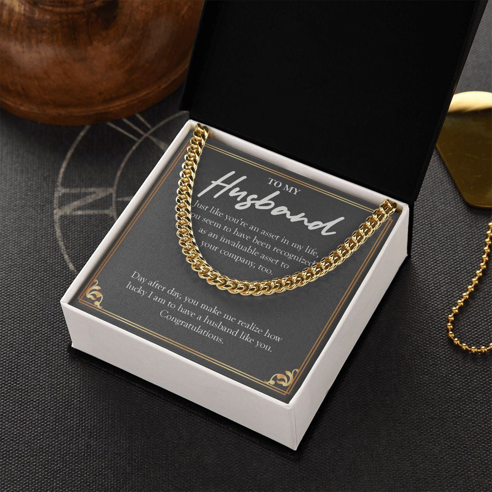 "Asset In My Life" Husband Job Promotion Necklace Gift From Wife Cuban Link Chain Jewelry Box
