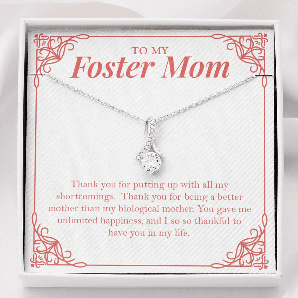 "Putting Up With Short-Comings" Foster Mom Necklace Gift From Daughter Son Alluring Beauty Pendant Jewelry Box Birthday Christmas Thanksgiving Valentines