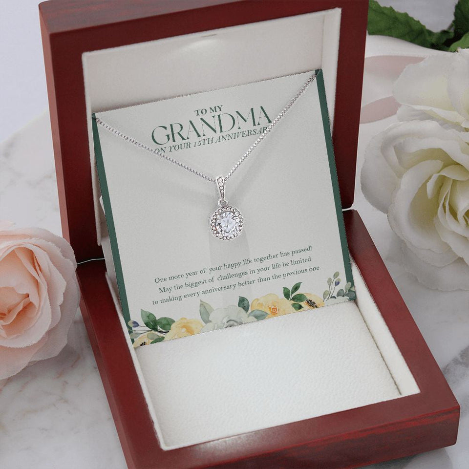 "One More Happy Life Together" Grandma 15th Wedding Anniversary Necklace Gift From Granddaughter Grandson Eternal Hope Pendant Jewelry Box