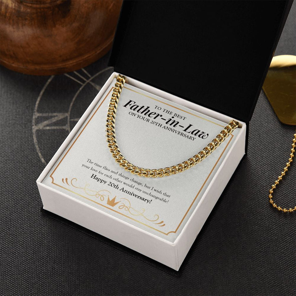 "Unchangeable Love" Best Father In Law 20th Wedding Anniversary Necklace Gift From Daughter-In-Law Son-In-Law Cuban Link Chain Jewelry Box