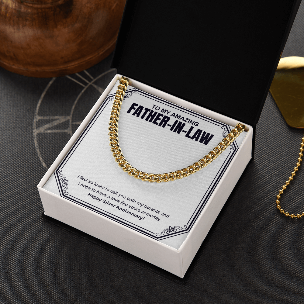 "I Feel So Lucky" Father In Law Silver Wedding Anniversary Necklace Gift From Daughter-In-Law Son-In-Law Cuban Link Chain Jewelry Box