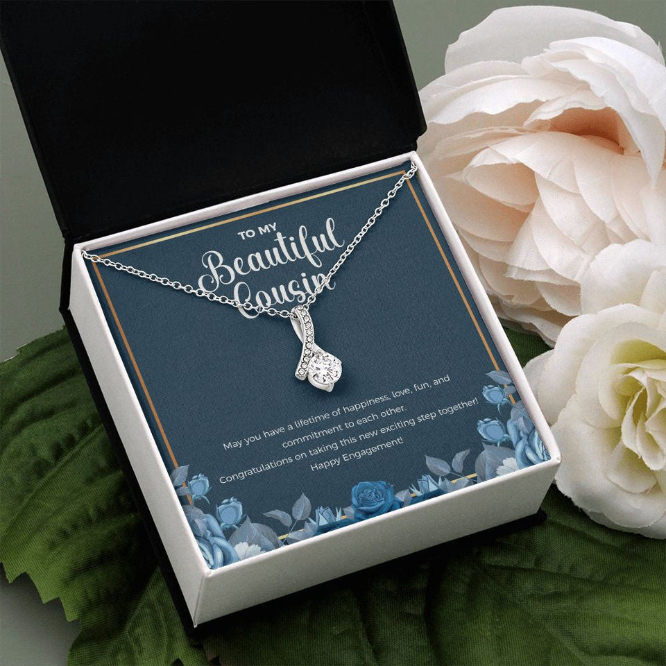 "Lifetime Of Happiness" Beautiful Cousin Engagement Necklace Gift Alluring Beauty Pendant Jewelry Box