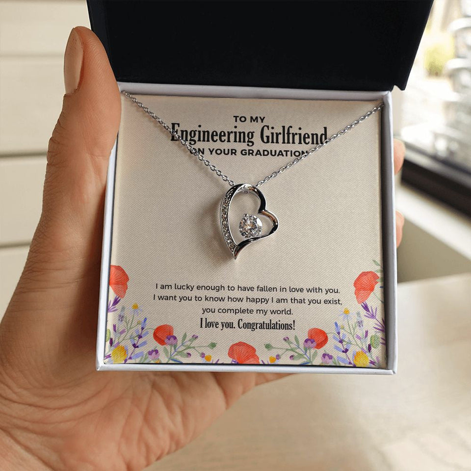"Lucky To Fall In Love" Engineering Girlfriend Graduation Necklace Gift From Boyfriend Forever Love Pendant Jewelry Box
