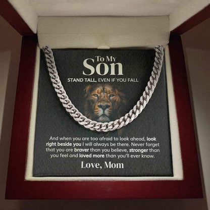 To My Son Necklace Gift Lion Necklace Gift Stand Tall, Even If You Fall Cuban Link Chain Necklace LX015C