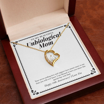 "Your Never Ending Love" Beautiful Unbiological Mom 10th Wedding Anniversary Necklace Gift From Daughter Son Forever Love Pendant Jewelry Box