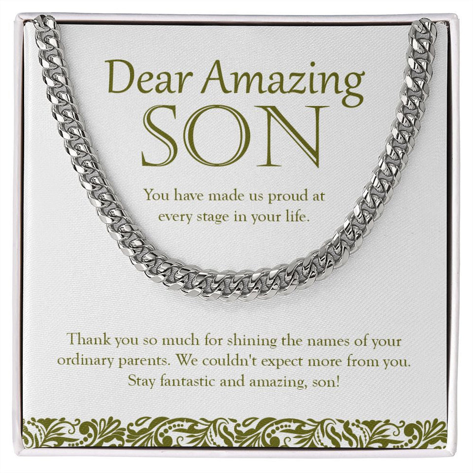 "Every Stage In Your Life" Amazing Son Necklace Gift From Mom Dad Cuban Link Chain Jewelry Box Birthday Graduation Christmas New Year