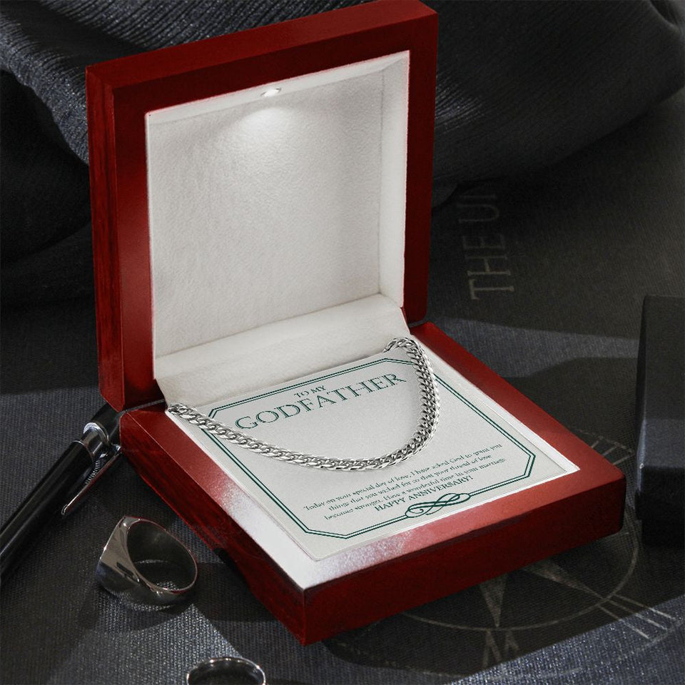 "Special Day Of Love" Godfather Wedding Anniversary Necklace Gift From Goddaughter Godson Cuban Link Chain Jewelry Box