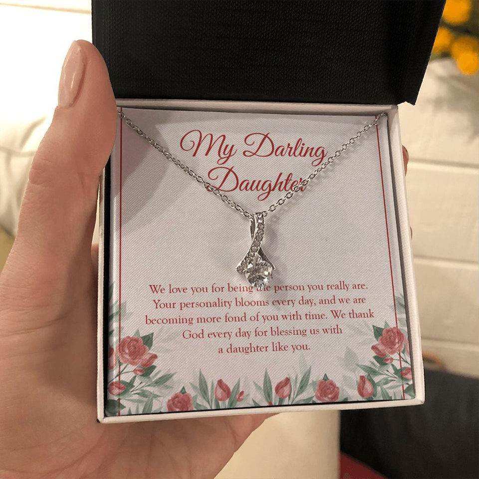 "Your Personality Blooms" Darling Daughter Necklace Gift From Mom Dad Alluring Beauty Pendant Jewelry Box Birthday Christmas Thanksgiving Wedding
