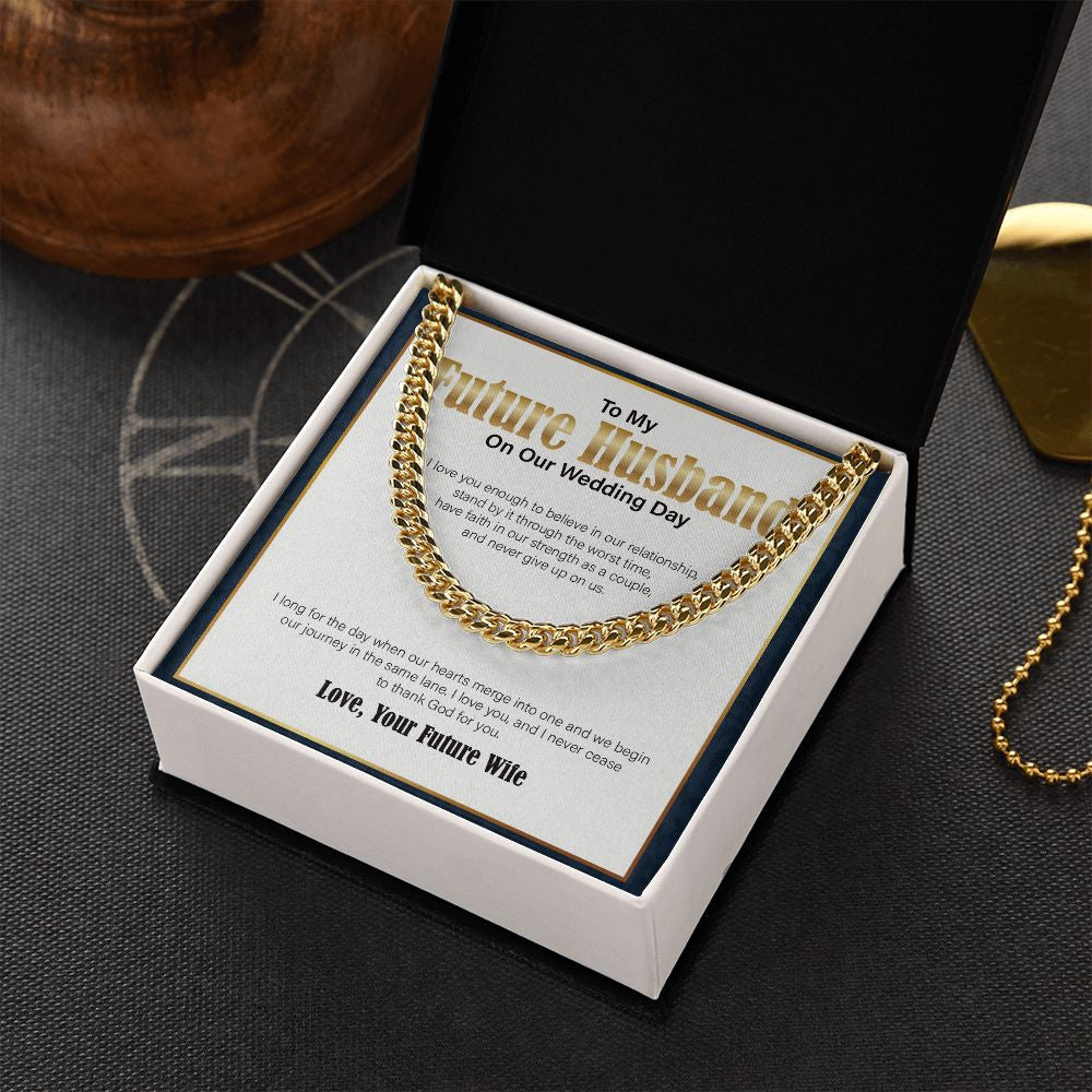 "I Love You Enough" Future Husband Wedding Day Necklace Gift From Fiancee Soon To Be Wife Cuban Link Chain Jewelry Box