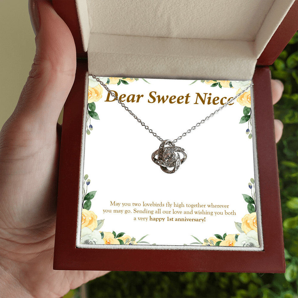 "Two Lovebirds" Sweet Niece 1st Wedding Anniversary Necklace Gift From Uncle Aunt Forever Love Pendant Jewelry Box