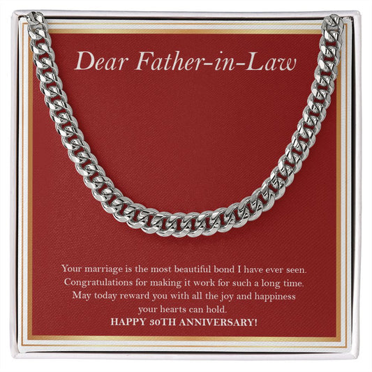 "Beautiful Bond I Have Seen" Father In Law 30th Wedding Anniversary Necklace Gift From Daughter-In-Law Son-In-Law Cuban Link Chain Jewelry Box