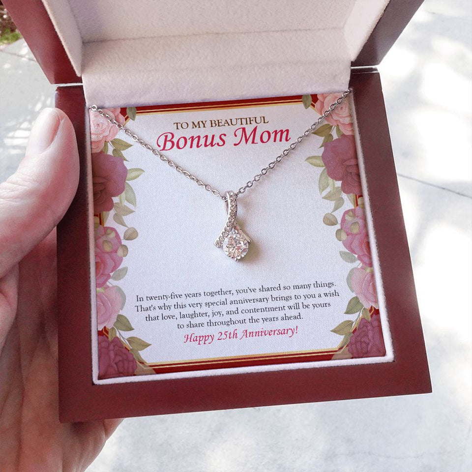 "In 25 Years Together" Beautiful Bonus Mom 25th Wedding Anniversary Necklace Gift From Daughter Son Alluring Beauty Pendant Jewelry Box