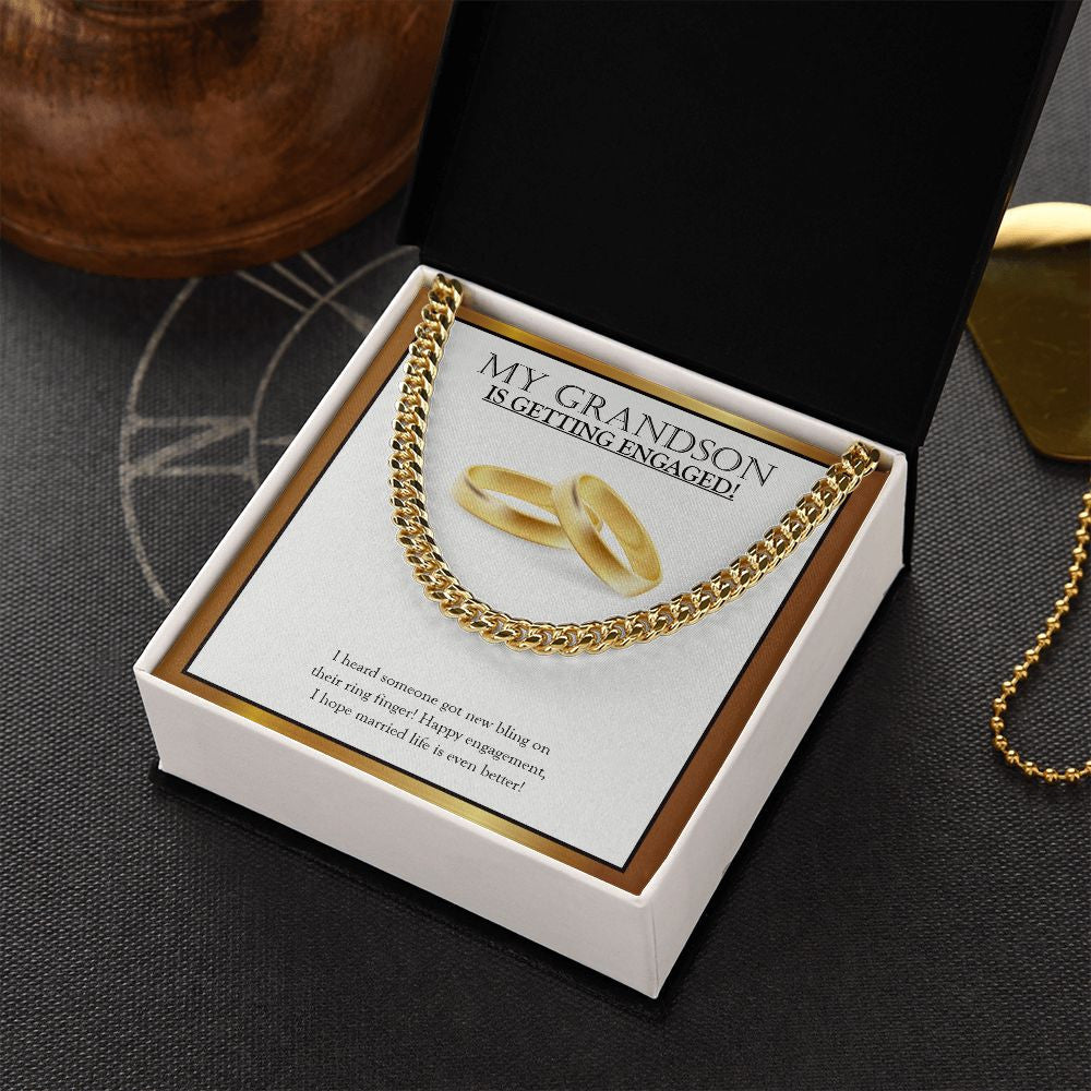 "Bling On The Finger" Grandson Engagement Necklace Gift From Grandma Grandpa Grandparents Cuban Link Chain Jewelry Box