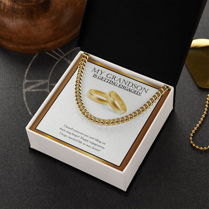 "Bling On The Finger" Grandson Engagement Necklace Gift From Grandma Grandpa Grandparents Cuban Link Chain Jewelry Box