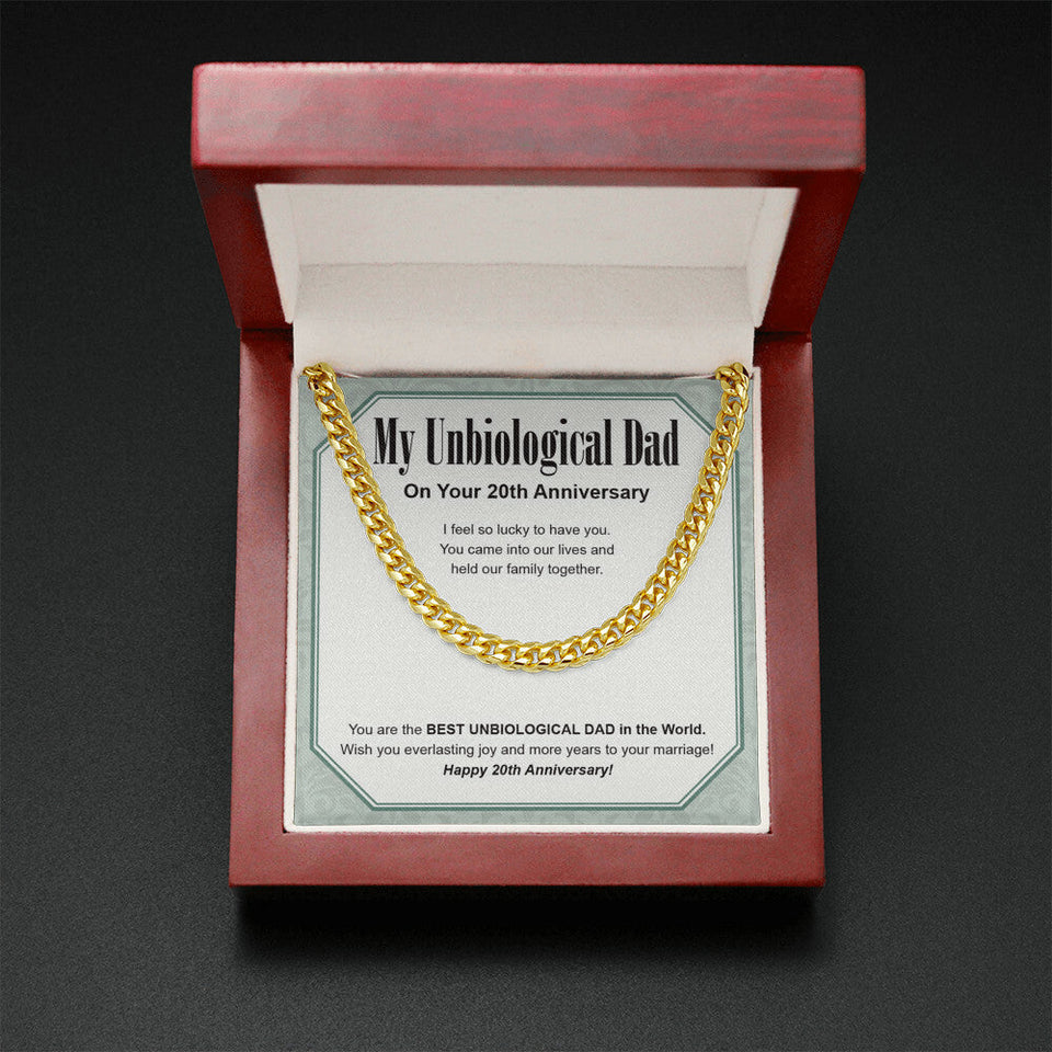 "Everlasting Joy" Unbiological Dad 20th Wedding Anniversary Necklace Gift From Daughter Son Cuban Link Chain Jewelry Box
