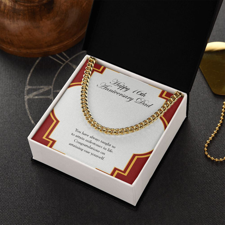 "Attaining One Yourself" Dad 16th Wedding Anniversary Necklace Gift From Daughter Son Cuban Link Chain Jewelry Box