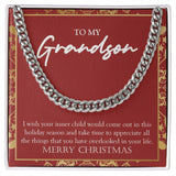 "Inner Child Would Come Out" Grandson Christmas Necklace Gift From Grandma Grandpa Cuban Link Chain Jewelry Box