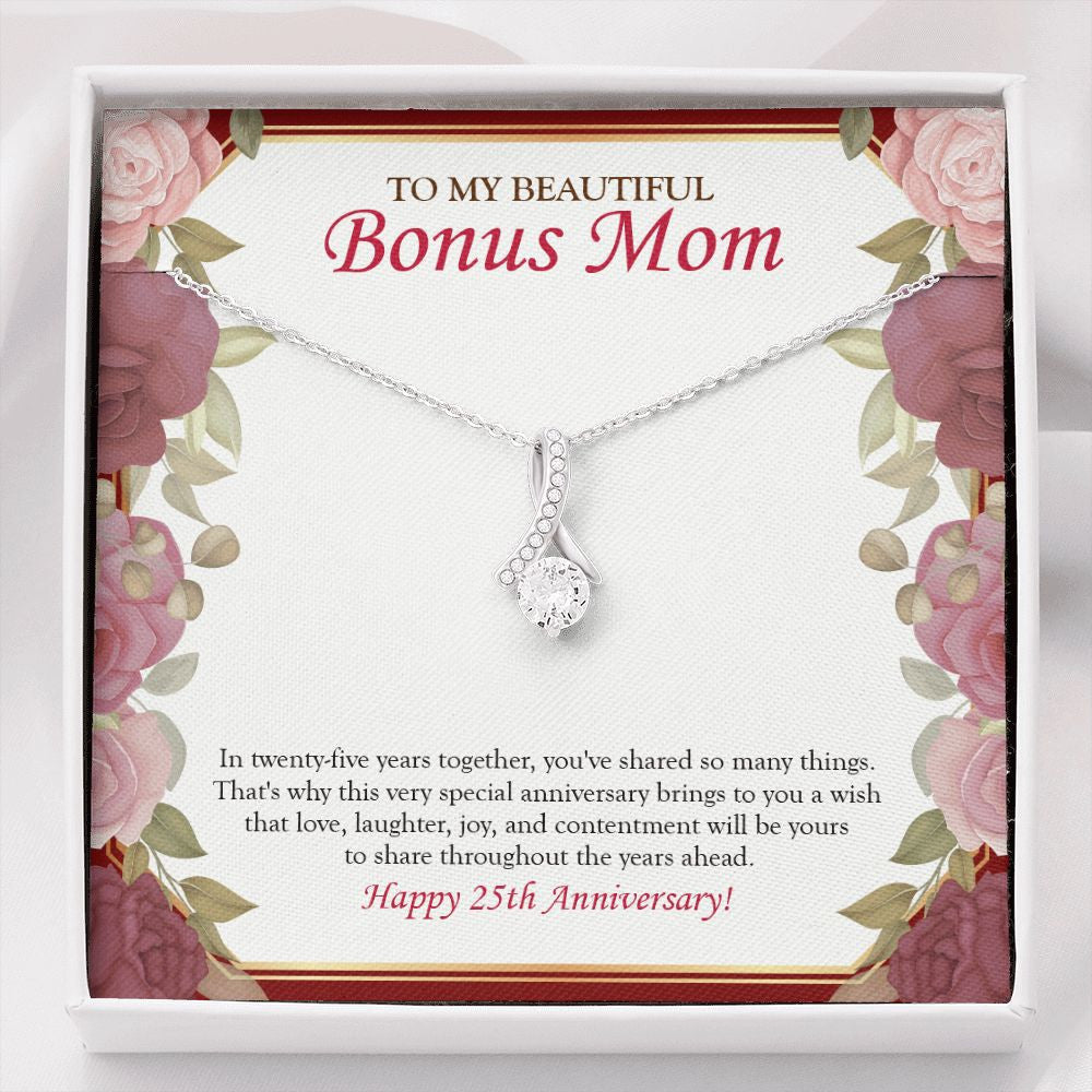 "In 25 Years Together" Beautiful Bonus Mom 25th Wedding Anniversary Necklace Gift From Daughter Son Alluring Beauty Pendant Jewelry Box