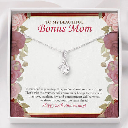 "In 25 Years Together" Beautiful Bonus Mom 25th Wedding Anniversary Necklace Gift From Daughter Son Alluring Beauty Pendant Jewelry Box