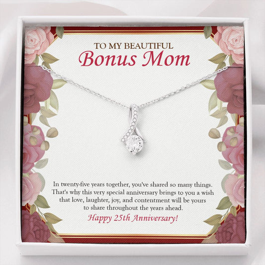 "In 25 Years Together" Beautiful Bonus Mom 25th Wedding Anniversary Necklace Gift From Daughter Son Alluring Beauty Pendant Jewelry Box