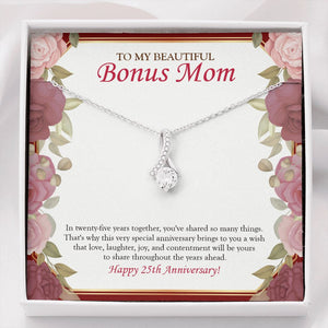 "In 25 Years Together" Beautiful Bonus Mom 25th Wedding Anniversary Necklace Gift From Daughter Son Alluring Beauty Pendant Jewelry Box