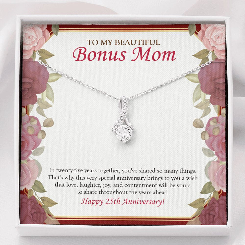 "In 25 Years Together" Beautiful Bonus Mom 25th Wedding Anniversary Necklace Gift From Daughter Son Alluring Beauty Pendant Jewelry Box