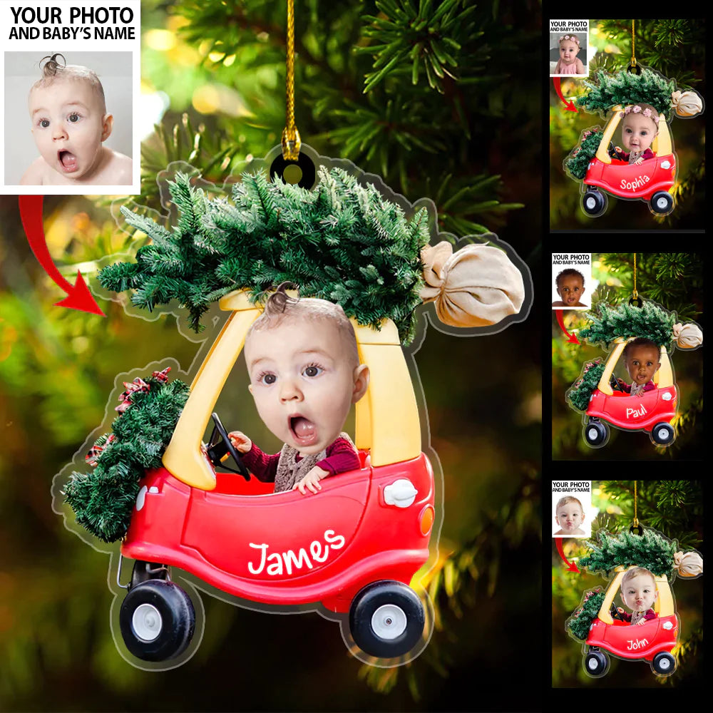 Baby Driving Car Ornament Christmas Pine Tree 2D
