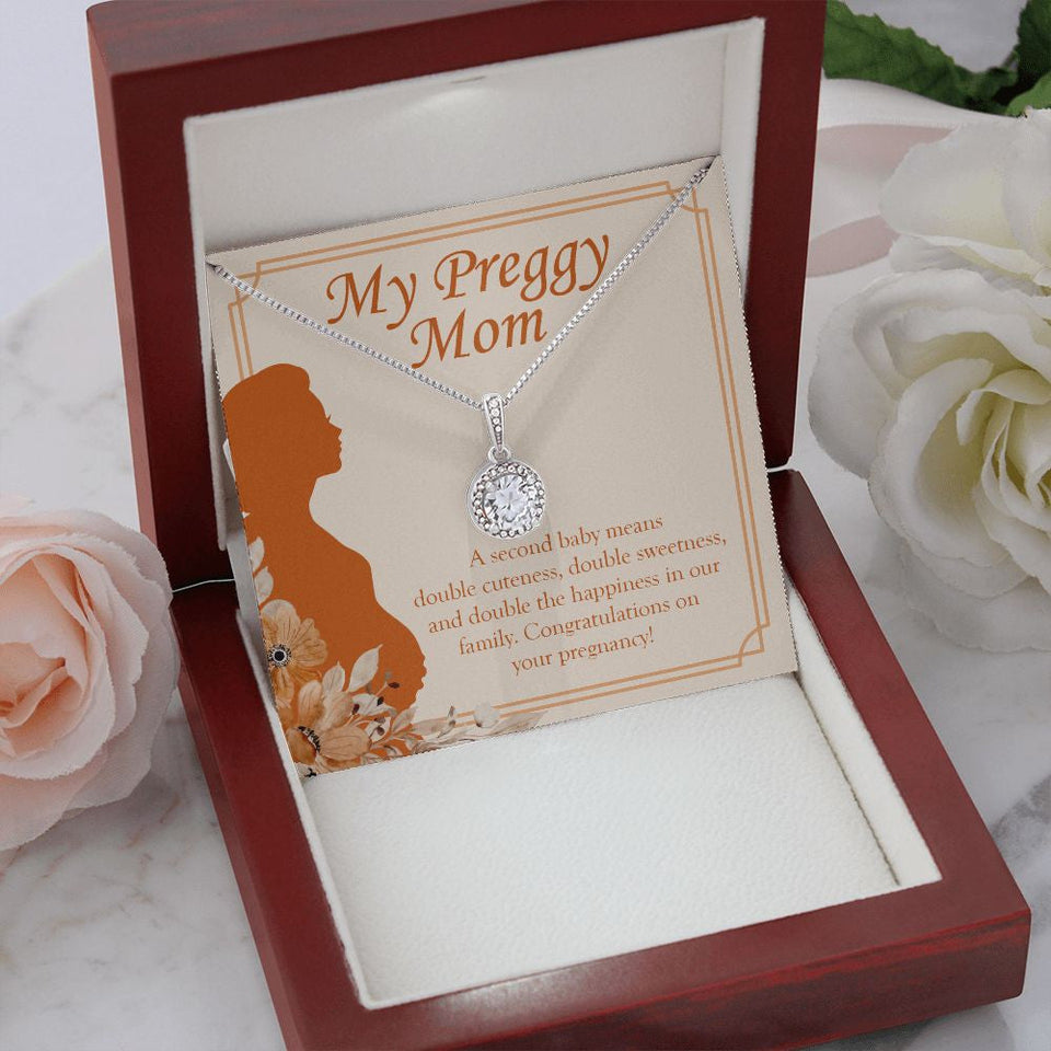 "A Double Cuteness" Preggy Mom Necklace Gift From Daughter Son Eternal Hope Pendant Jewelry Box Baby Shower Pregnancy Announcement