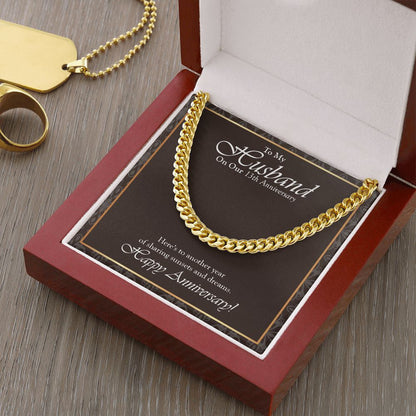 "Sharing Sunsets" Husband 13th Wedding Anniversary Necklace Gift From Wife Cuban Link Chain Jewelry Box