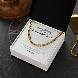"Always Right Beside You" Wonderful Son Necklace Gift From Mom Dad Cuban Link Chain Jewelry Box