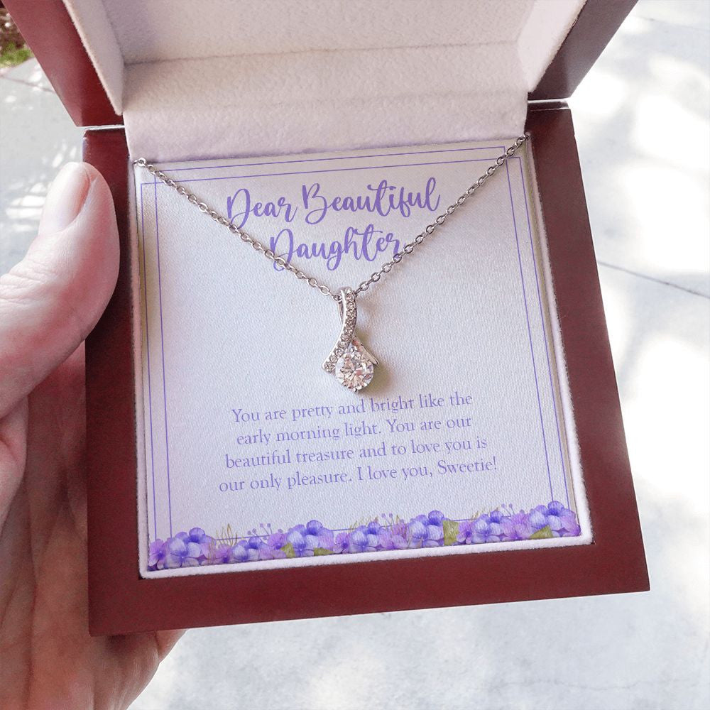 "Bright Like The Morning Light" Beautiful Daughter Necklace Gift From Mom Dad Alluring Beauty Pendant Jewelry Box Christmas Birthday Thanksgiving New Year