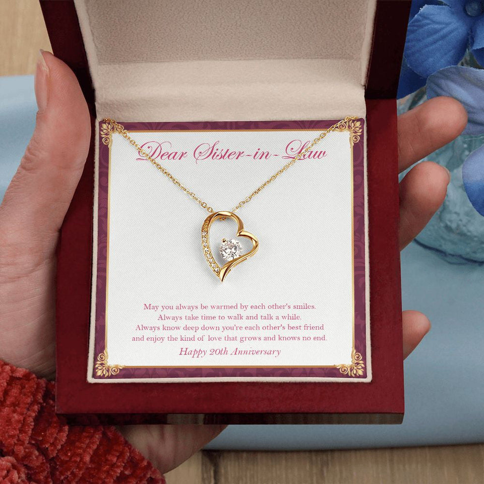 "To Walk And Talk" Sister In Law 20th Wedding Anniversary Necklace Gift From Sister-In-Law Brother-In-Law Forever Love Pendant Jewelry Box