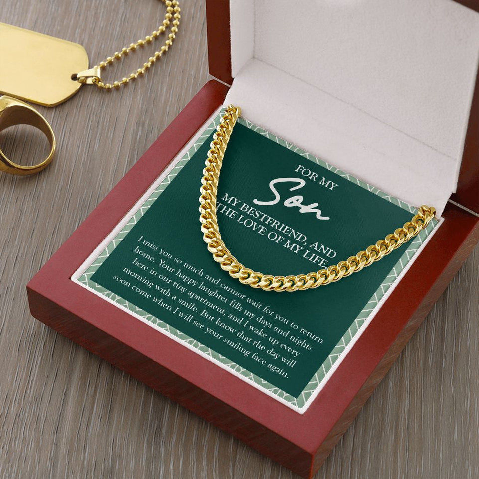 "Your Smiling Face Again" Long-Distance Son Necklace Gift From Mom Dad Cuban Link Chain Jewelry Box Birthday Christmas Thanksgiving Graduation