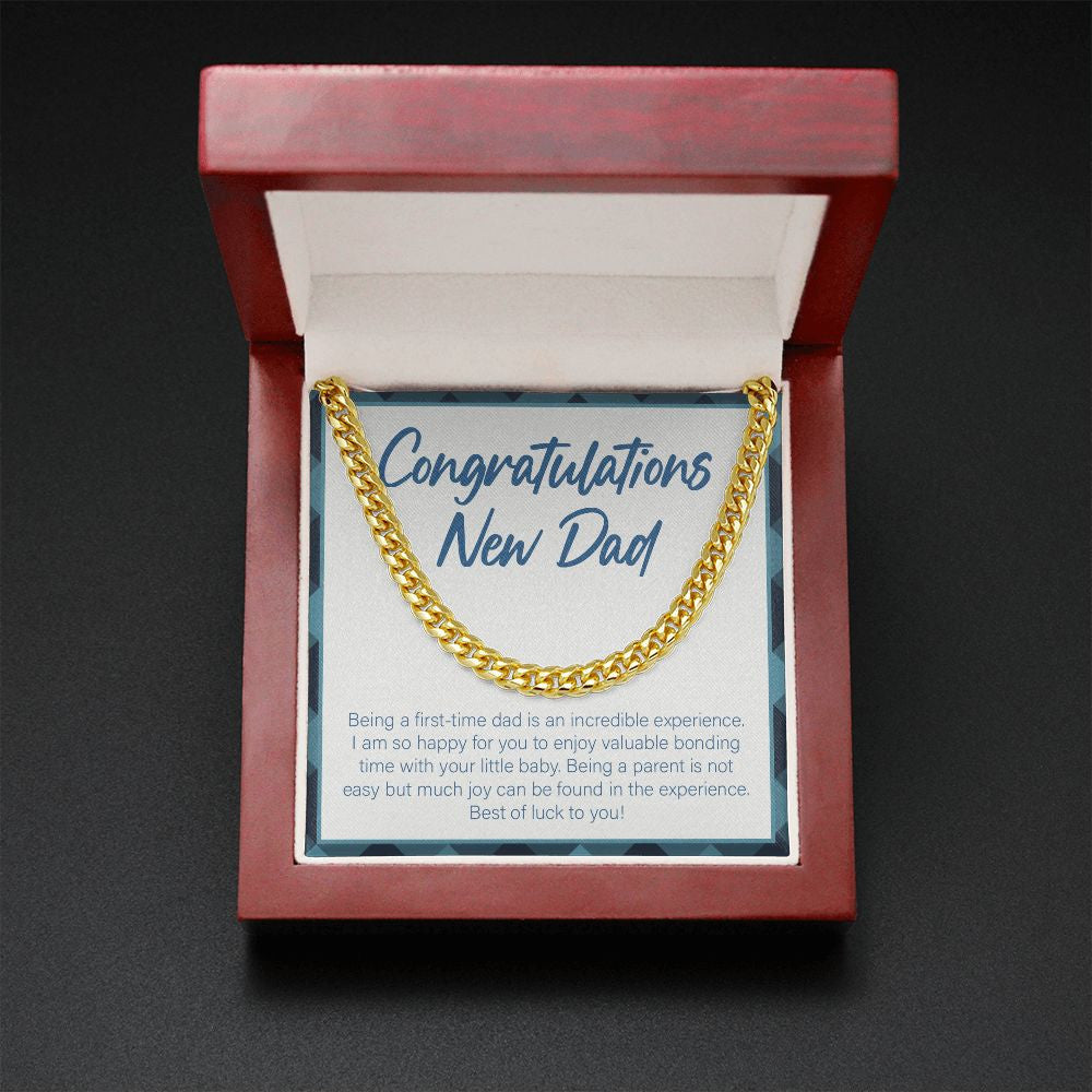 "Enjoy Valuable Bonding Time" New Dad Necklace Gift From Friends Family Cuban Link Chain Jewelry Box Baby Shower Pregnancy Announcement Birthday