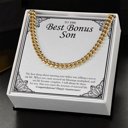 "Adding A Son In My Life" Best Bonus Son Wedding Anniversary Necklace Gift From Bonus-Mom Cuban Link Chain Jewelry Box