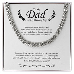 "My Favorite Walk" Dad of the Bride Wedding Day Necklace From Daughter Cuban Link Chain Jewelry Box