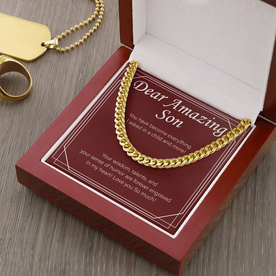 "Everything I Asked In A Child" Amazing Son Necklace Gift From Mom Dad Cuban Link Chain Jewelry Box Christmas Birthday Graduation Thanksgiving