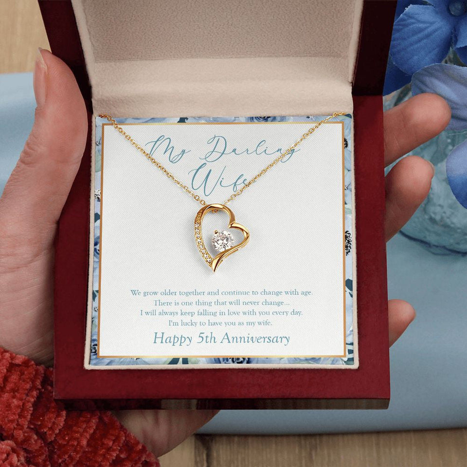 "Always Keep Falling" Darling Wife 5th Wedding Anniversary Necklace Gift  From Husband Forever Love Pendant Jewelry Box