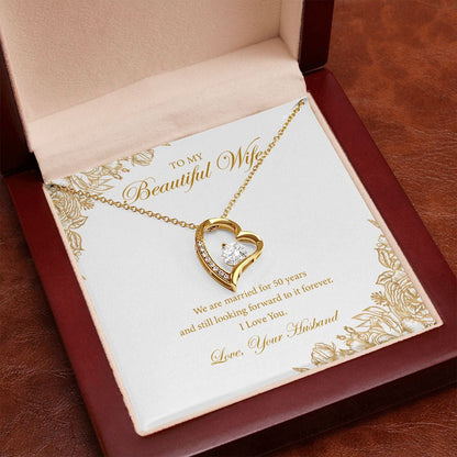"Still Looking Forward" Wife Golden Wedding Anniversary Necklace Gift From Husband Forever Love Pendant Jewelry Box