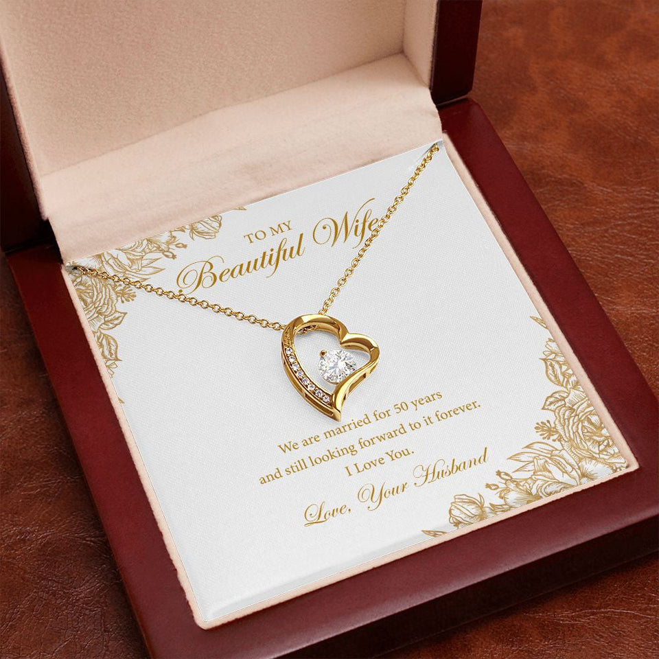 "Still Looking Forward" Wife Golden Wedding Anniversary Necklace Gift From Husband Forever Love Pendant Jewelry Box