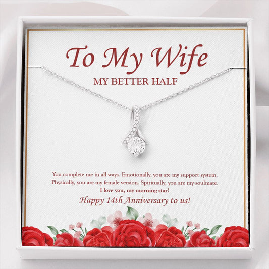 "Spiritually, My Soulmate" Wife 14th Wedding Anniversary Necklace Gift From Husband Alluring Beauty Pendant Jewelry Box