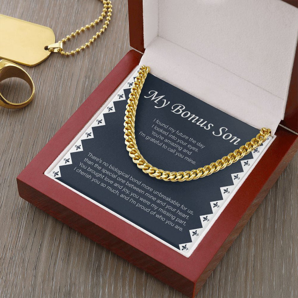 "My Future Days In Your Eyes" Bonus Son Necklace Gift From Mom Dad Cuban Link Chain Jewelry Box Birthday Graduation Christmas New Year