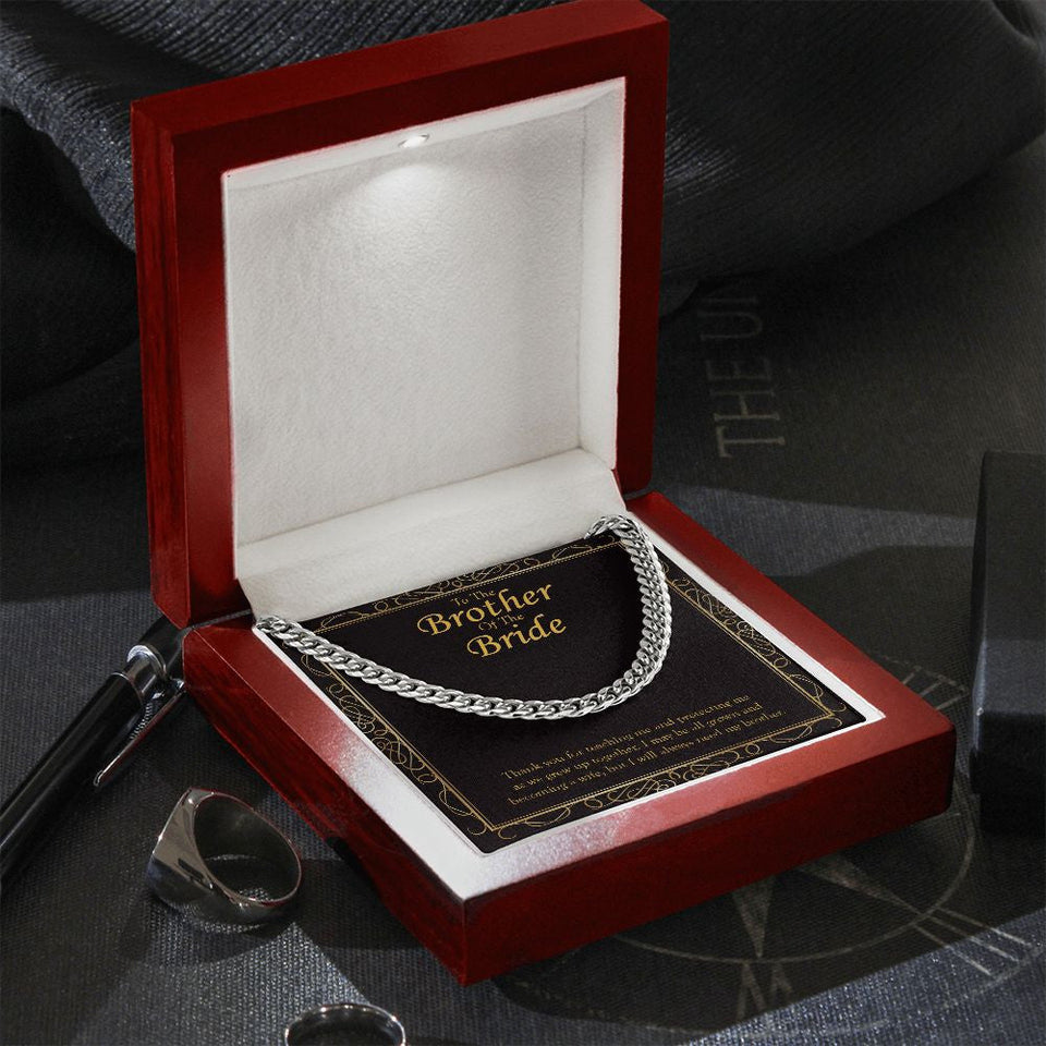 "Protecting Me" Brother of the Bride Wedding Day Necklace Gift From Sister Cuban Link Chain Jewelry Box