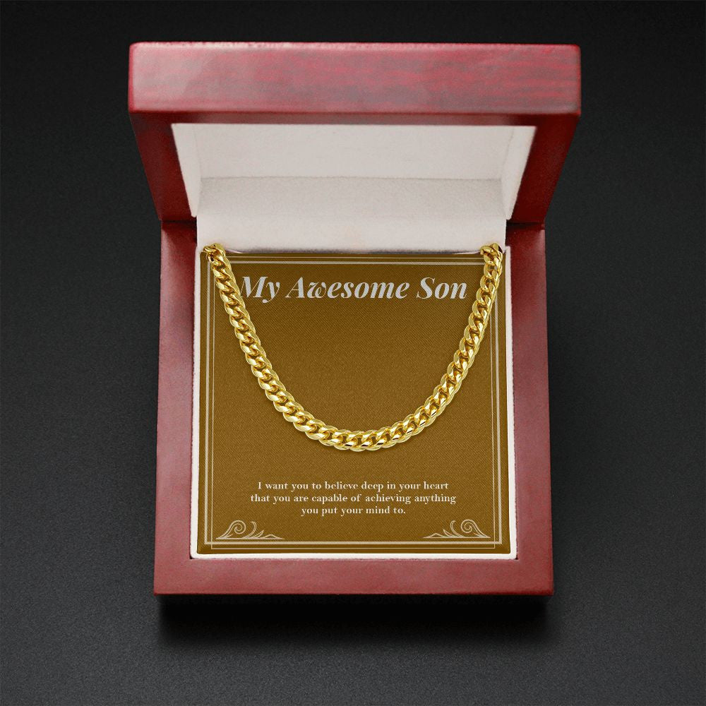 "Deep In His Heart" Awesome Son Necklace Gift From Mom Dad Cuban Link Chain Jewelry Box Birthday Graduation Christmas Thanksgiving