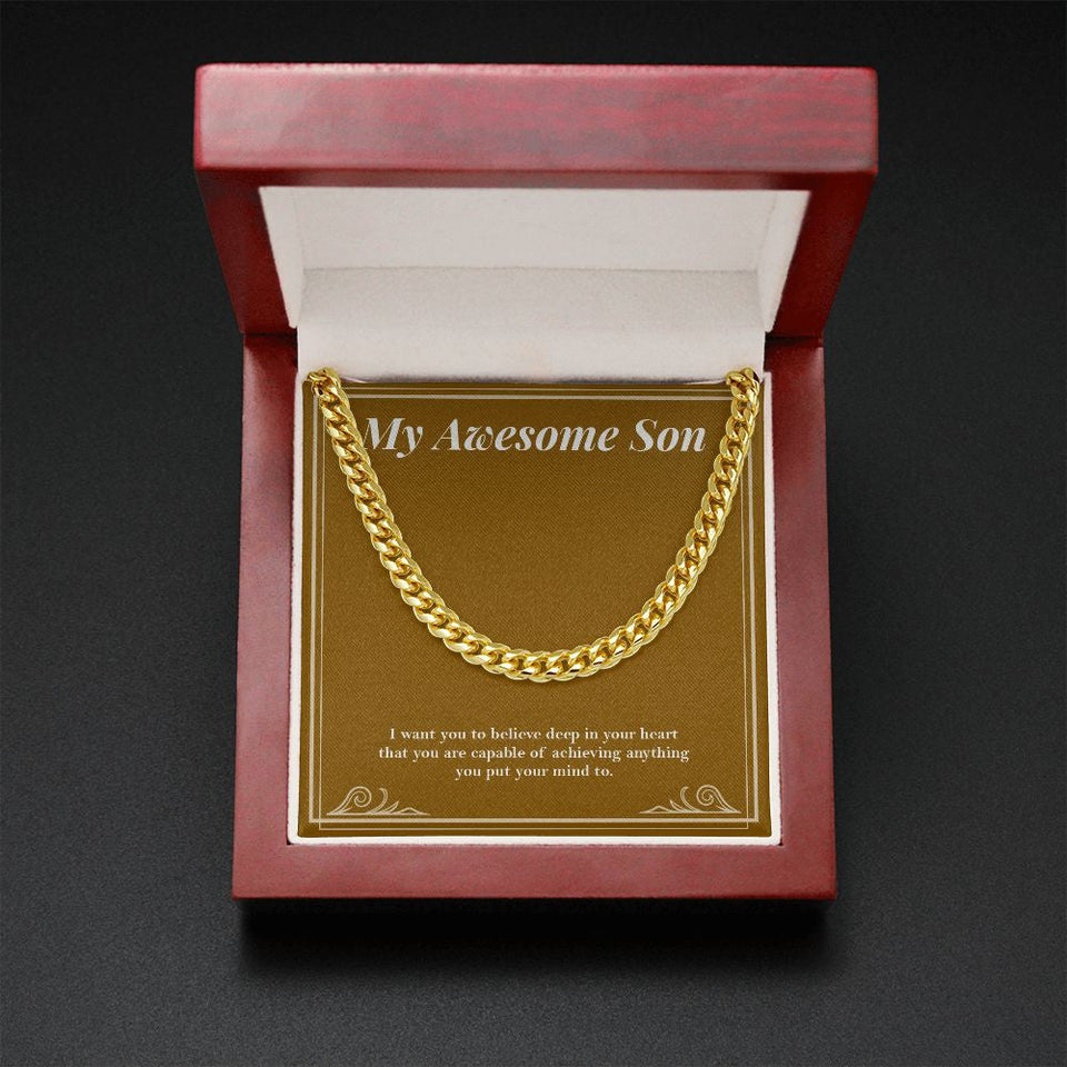 "Deep In His Heart" Awesome Son Necklace Gift From Mom Dad Cuban Link Chain Jewelry Box Birthday Graduation Christmas Thanksgiving