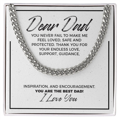 "Feel Loved Safe" Dad Necklace Gift From Daughter Son Cuban Link Chain Jewelry Box Fathers Day Birthday Christmas Valentines